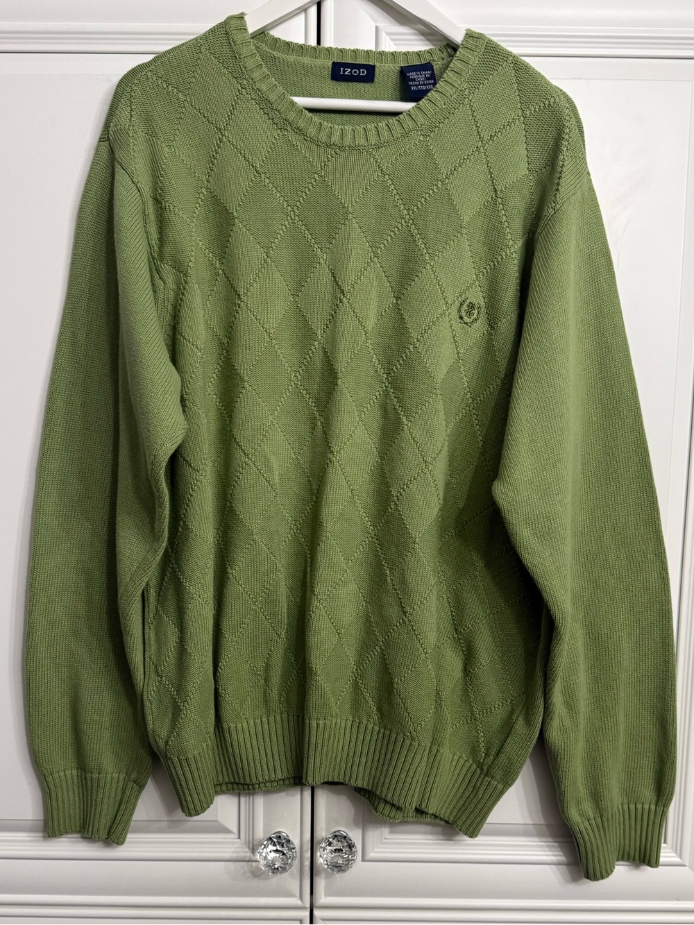 VTG IZOD Sage/Olive Green Argyle Diamond-Pattern Knit Crewneck Sweater Size XXL